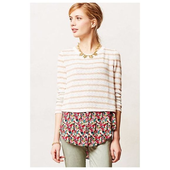 119 POSTMARK Anthropologie Layered Ginny Pullover Top sz S Women's Striped Geo - Picture 3 of 11